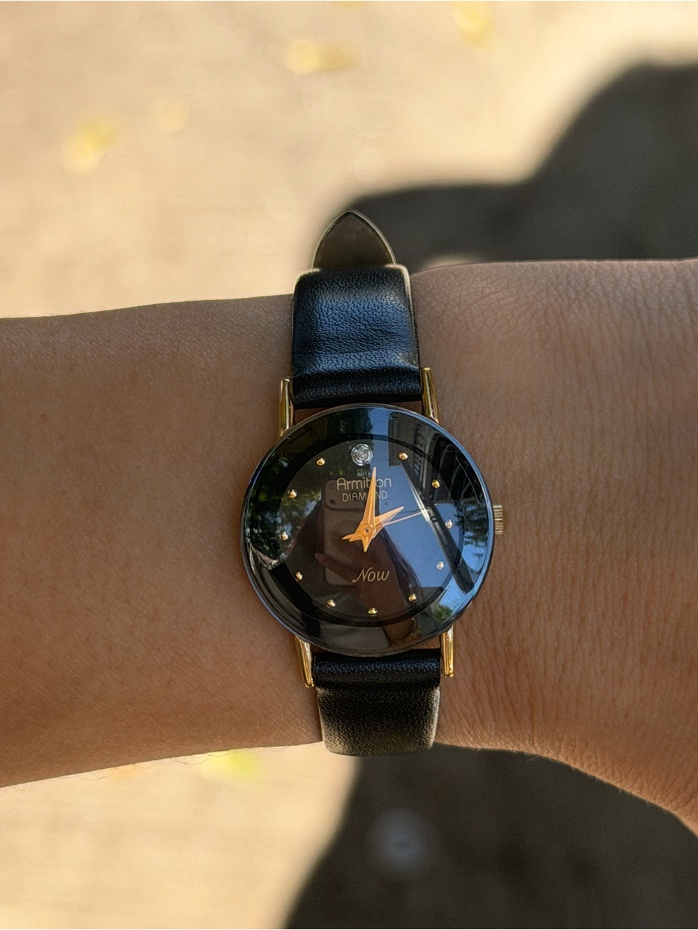 Armitron Women's Black Leather Watch with Gold Accents
